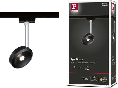 Paulmann urail railspot discus losse spot 375,6lm 5,3w 2700k dimbaar 230v zwart mat, chroom