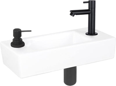 Differnz sapon fonteinset - 42.5x18.5x9cm - rechthoek - 1 kraangat - zwart mat - keramiek wit