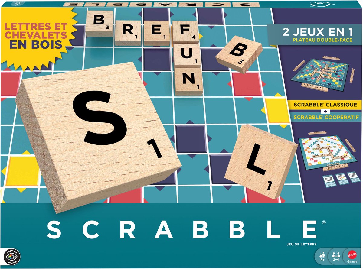Mattel games scrabble - met houten blokjes - franse editie