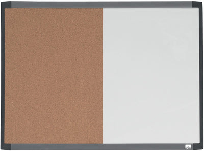 Nobo combinatiebord met gewelfde lijst - prikbord en whiteboard in 1 - 58,5 x 43cm - inclusief whiteboard accessoires - wit natuurbruin