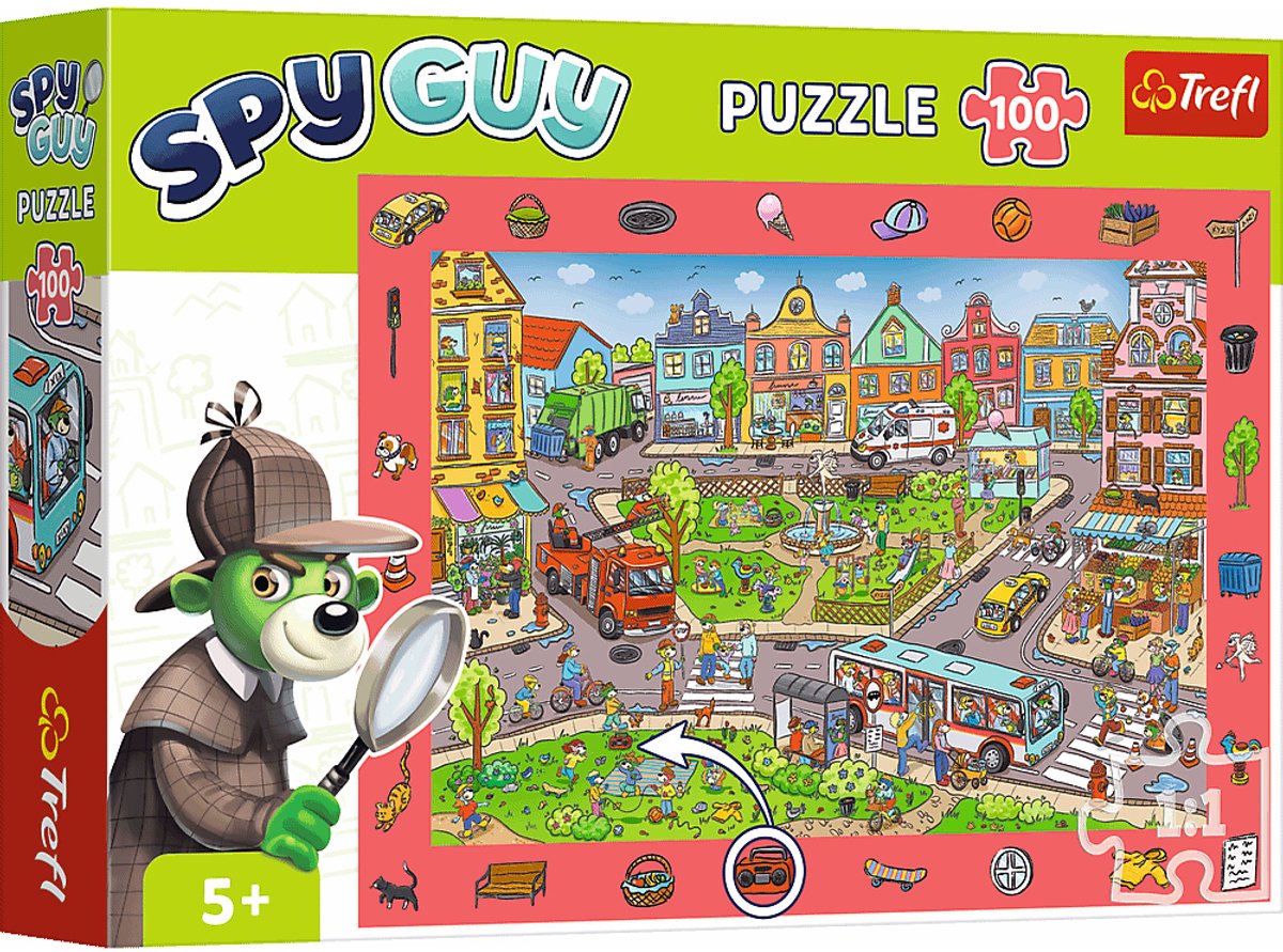 Trefl puzzel 100 stukjes - spy guy - stad - observatiepuzzel.