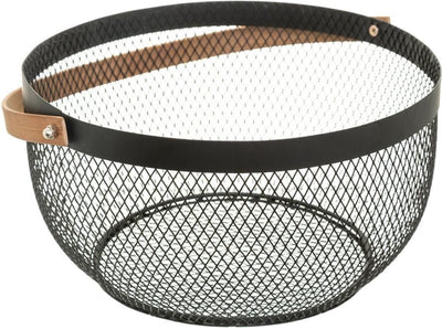 Secret de gourmet fruitschaal - zwart - metaal - 29 cm - met handvat - rond - fruitmanden - draadmand
