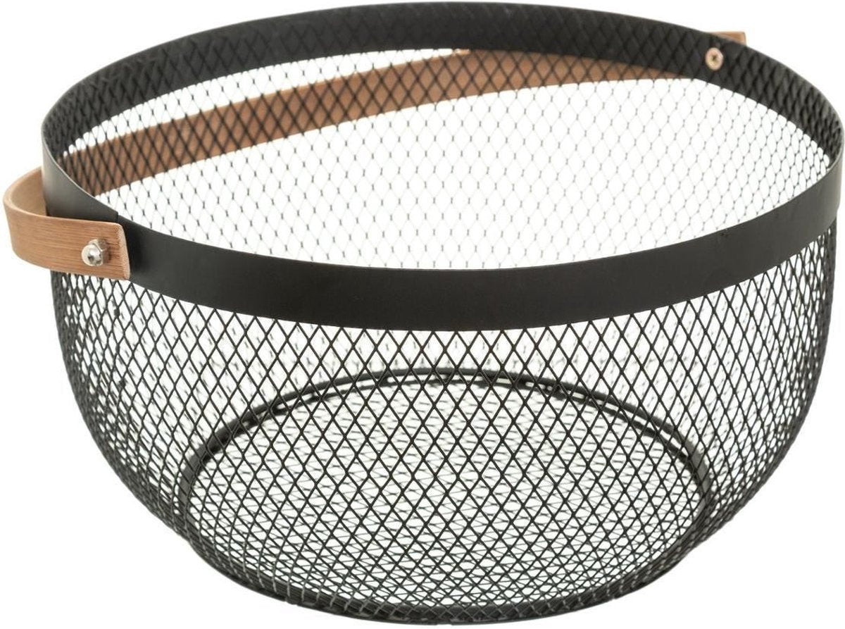 Secret de gourmet fruitschaal - zwart - metaal - 29 cm - met handvat - rond - fruitmanden - draadmand