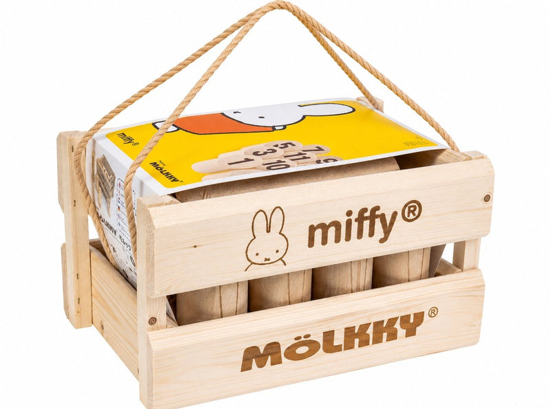 Tactic mölkky nijntje – vang- en werpspel - origineel fins houten werpspel in luxe houten draagkist – berkenhout – met gratis score-app