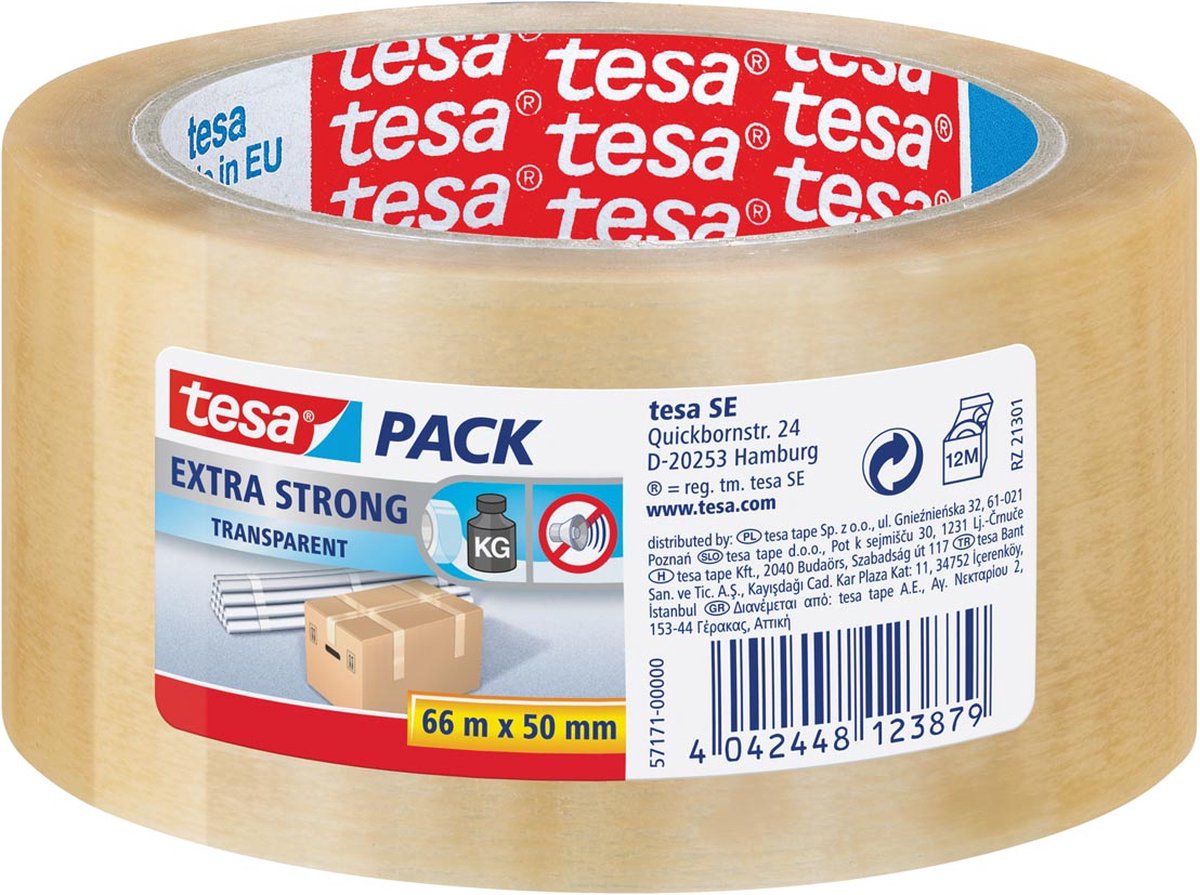 Tesa verpakkingsplakband extra strong - 6 stuks - ft 50 mm x 66 m - pvc - transparant