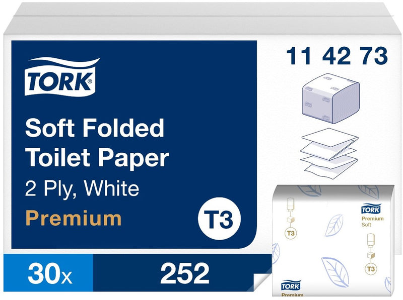 Tork toiletpapier t3 114273 premium gevouwen 2laags wit 19x11cm doos a 7560 vel (114273)