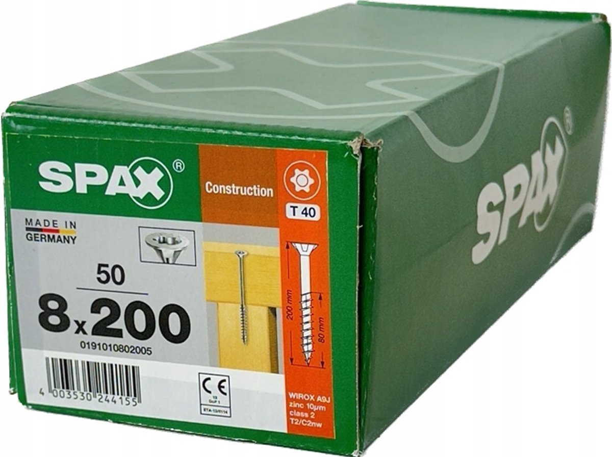 Spax universale houtschroeven 8x200mm wirox t-40 kegel 50st