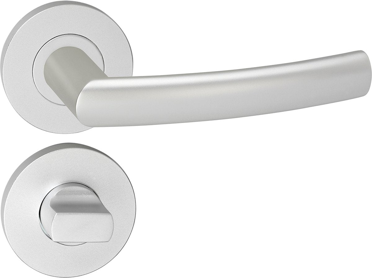 Impresso deurkruk - burton - voor binnen - rond met rond toiletrozet - aluminium - 2 stuks