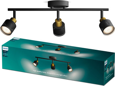 Philips led philips niall spot - plafondspot met drie lichtpunten - zwart met goud design - gu10 led fitting