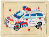 Playwood houten puzzel politie auto 9 delig hout - afbeelding 1
