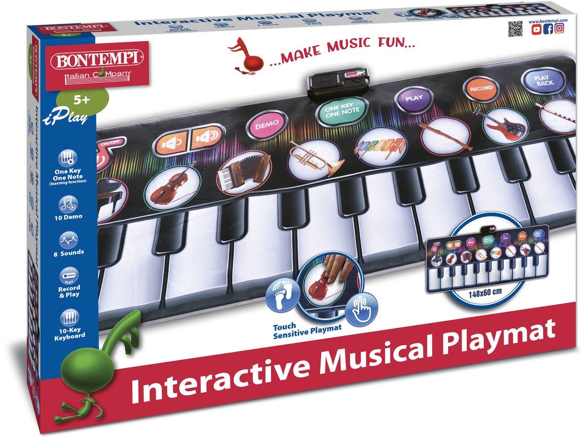 Bontempi spa bontempi muzikale speelmat junior 148 x 60 cm zwart wit