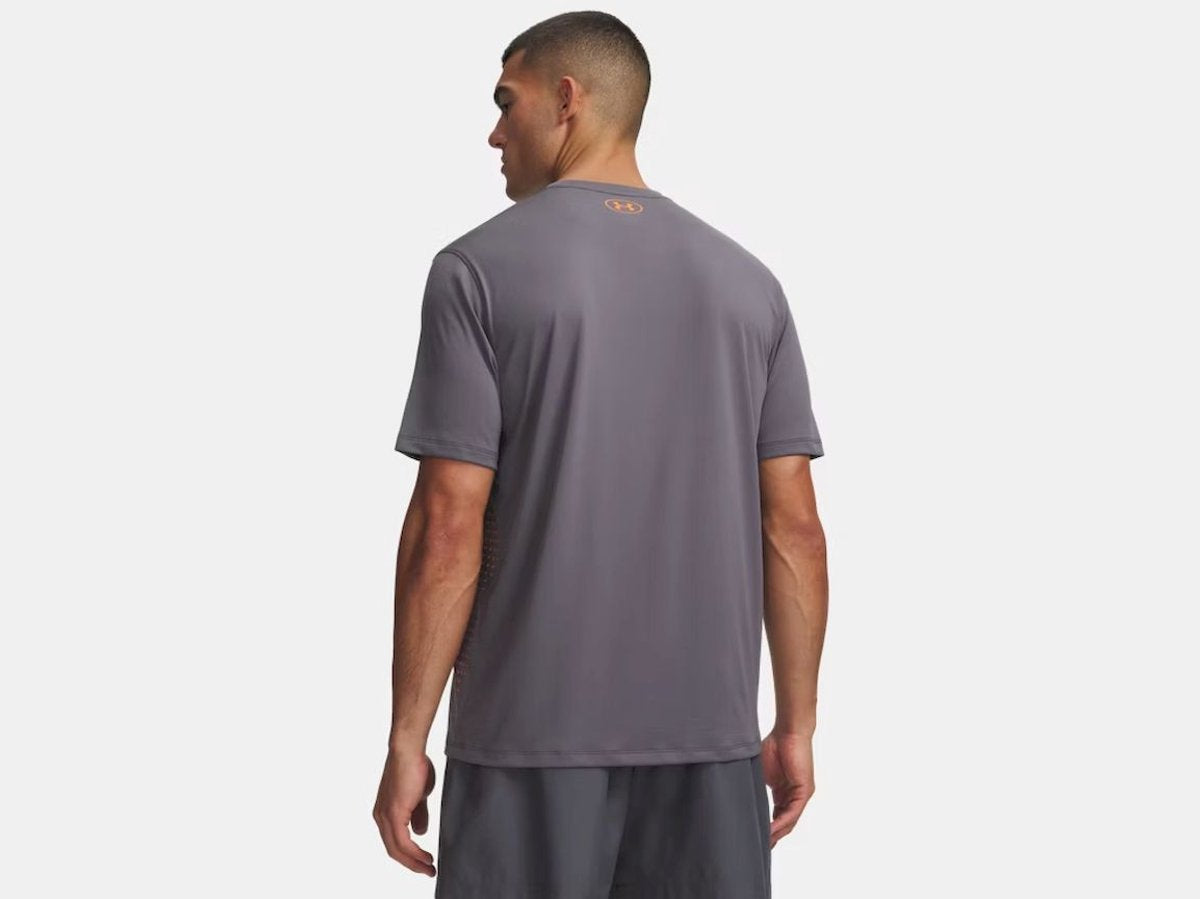 Under armour ua tech play short sleeve-gry heren sportshirt - castlerock - outrageous oranje