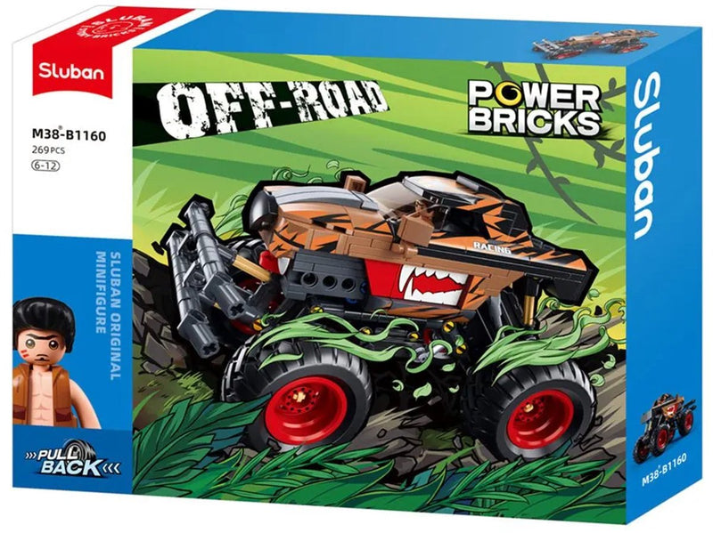 Sluban powerbricks monster truck oranje racing off road bouwspeelgoed – constructiespeelgoed voertuig modelbouw – bouwdoos met 269 bouwstenen – m38-b1160 – vanaf 6 jaar