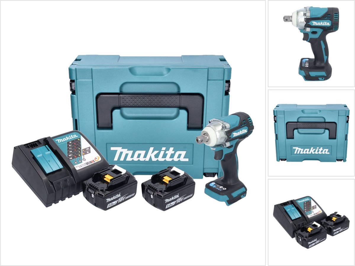 Makita dtw301rtj | accu slagmoersleutel | set | 18v | 2 x 5.0 ah accu en snellader | in mbox