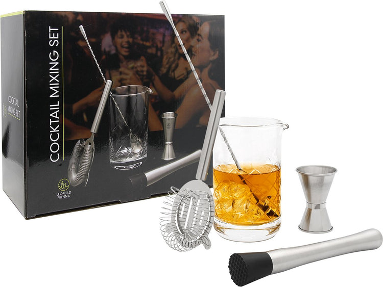Leopold vienna - cocktail set 5-delig (mixglas, barlepel, stamper, pipet, strainer) - cadeau giftset