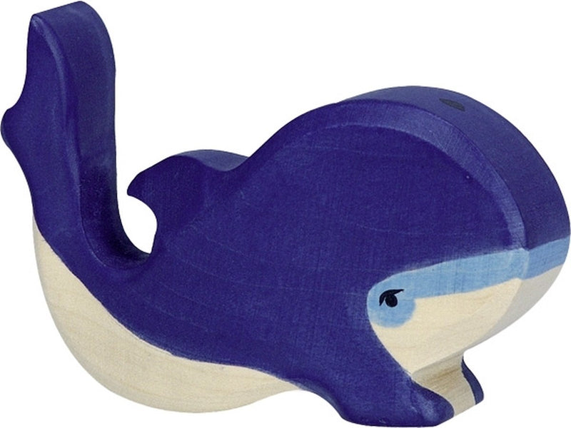 Holztiger zeedieren - blauwe walvis klein - 10x2x8cm - houten figuur - handgemaakt
