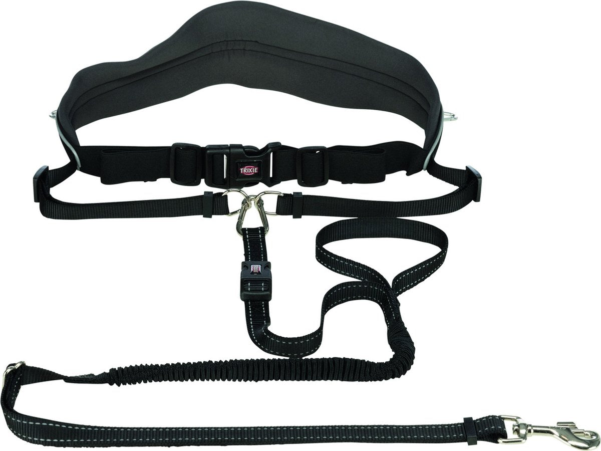 Trixie looplijn met heupriem hands free - riem - 120 cm x 12 cm - zwart