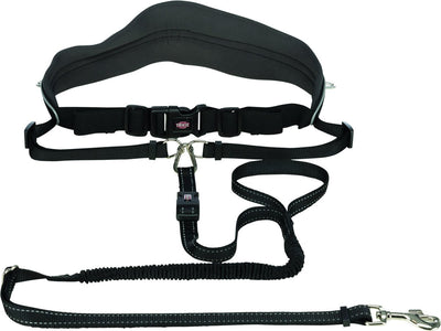 Trixie looplijn met heupriem hands free - riem - 120 cm x 12 cm - zwart