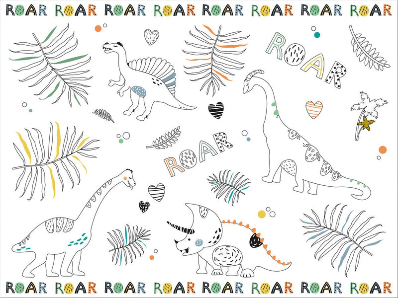 Folat party products placemats kleurplaten dino roars - 6 stuks