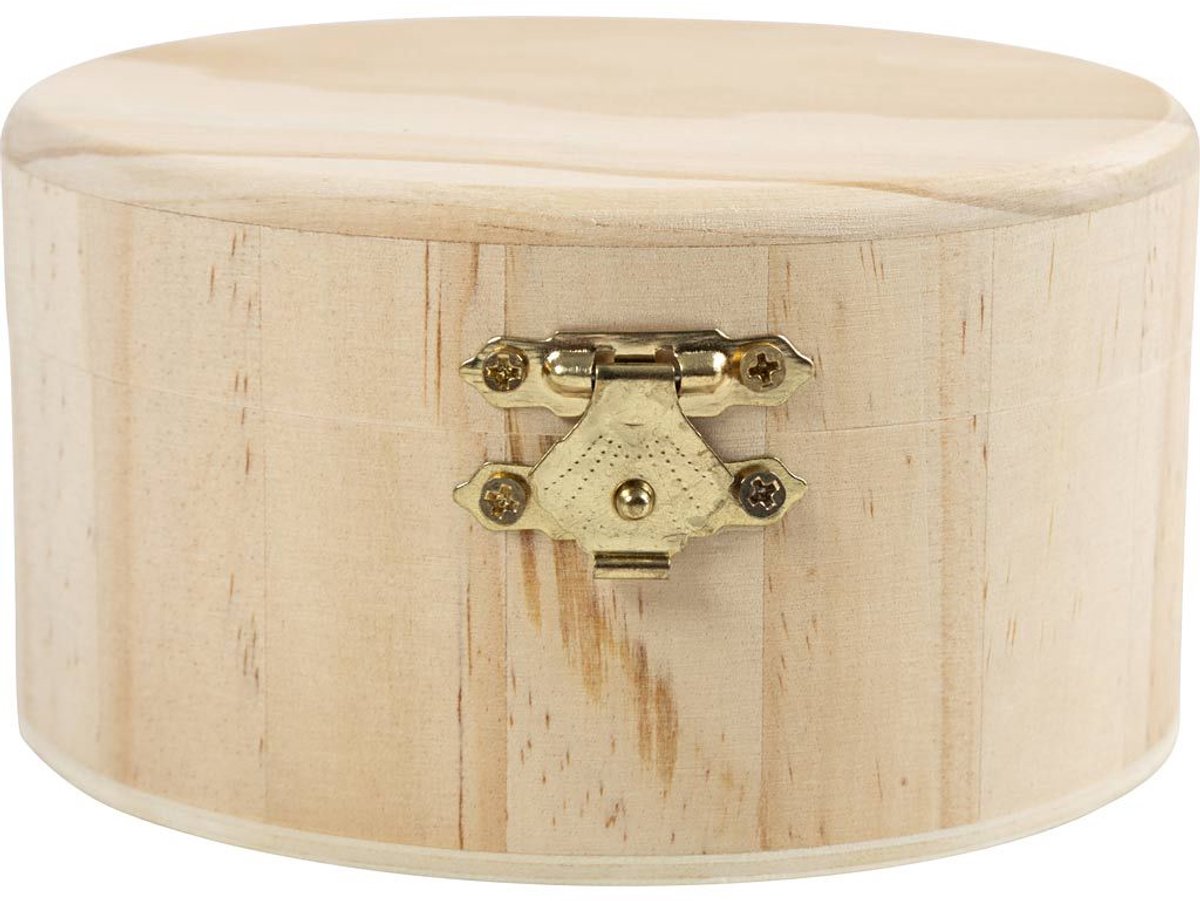 Creativ company houten knutseldoos rond met deksel 11cm opbergbox.