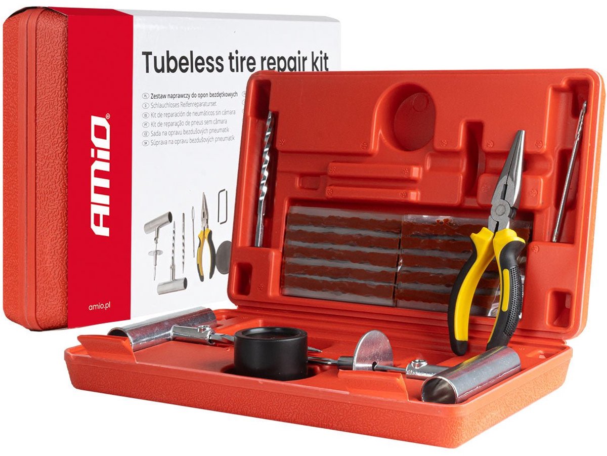 Amio tubeless bandenreparatie set 38-delig - effectieve lekafdichting voor auto suv motor en quad