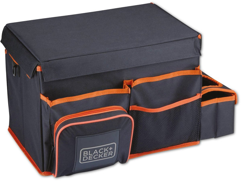 Black+decker kofferbak organizer - 47.5 x 25 x 30 cm - met draagriem - cuphouders - grijs oranje