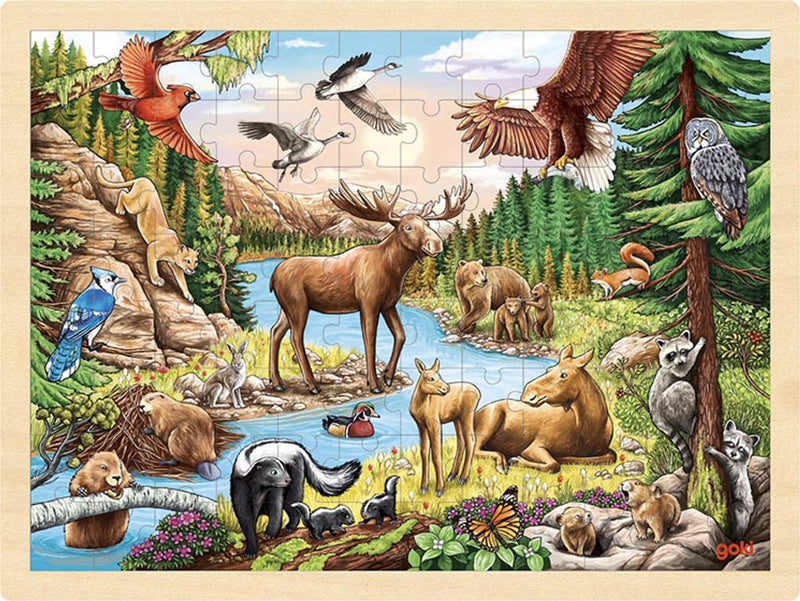Goki puzzel: noord-amerikaanse wildernis 40x30x0,8cm, 96-delig, hout, 3+