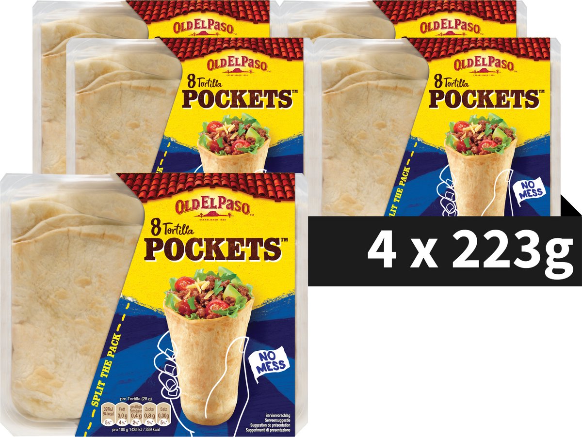 Old el paso tortilla pocket wrap - 4 x 8 stuks - wraps mexicaans - vegan burrito - voordeelverpakking