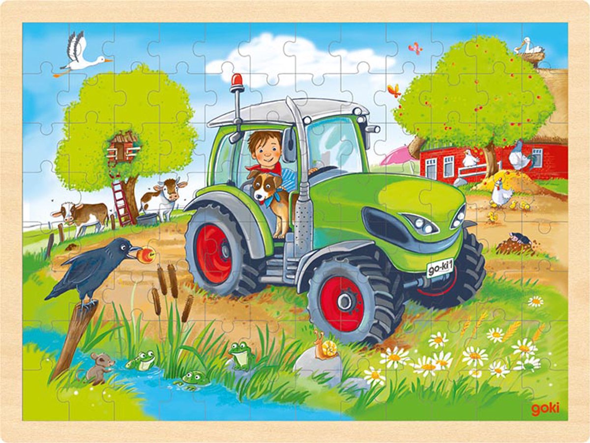 Goki houten legpuzzel tractor, 96st.