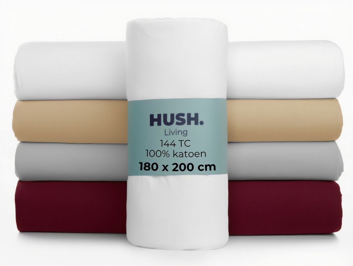 Hush. living hush living - hoeslaken 180x200+30cm - 100% katoen, 144tc, soepel en ademend - elastiek rondom - wit