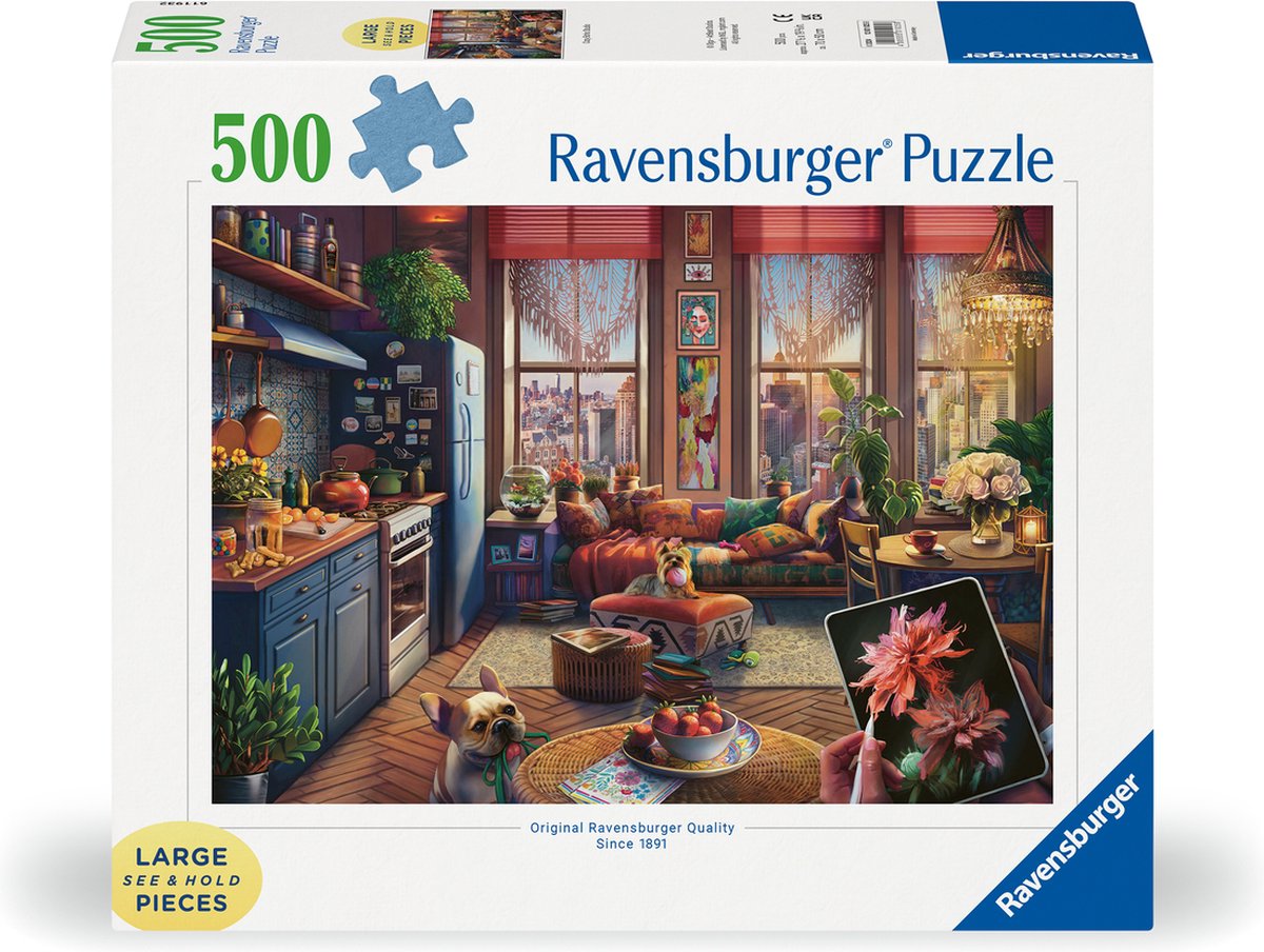 Ravensburger puzzel cozy boho studio - legpuzzel - 500 large format stukjes