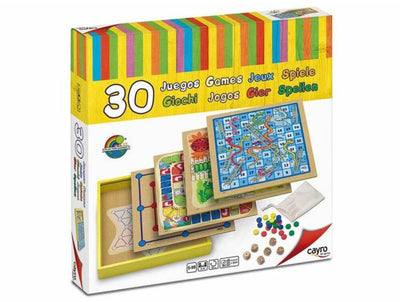 Cayro 30 spellen - complete houten speeldoos met ganzenbord, parchís, slangen en ladders en meer - 2 omkeerbare borden, 22 fiches en 6 dobbelstenen - 2-6 spelers - speelduur 30 minuten - vanaf 5 jaar - collection