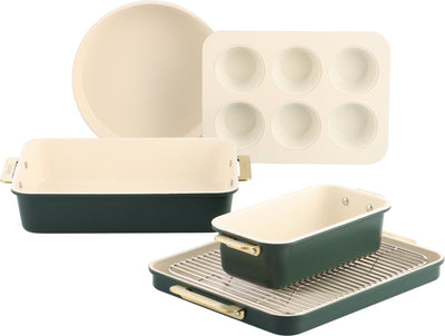 Greenpan padova reserve bakeware 6-delig - pfas-vrije antikleeflaag - keramische bakvorm - ovenbestendig tot 230°c - groen