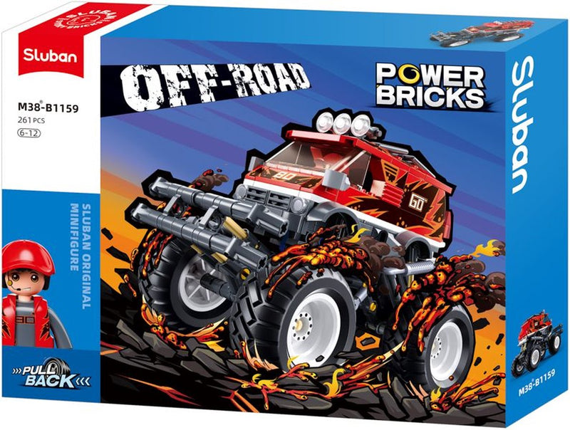 Sluban powerbricks bigfoot pullbackaandrijving off-road go bouwspeelgoed – constructiespeelgoed voertuig modelbouw – bouwdoos met 261 bouwstenen – m38-b1159 – vanaf 6 jaar
