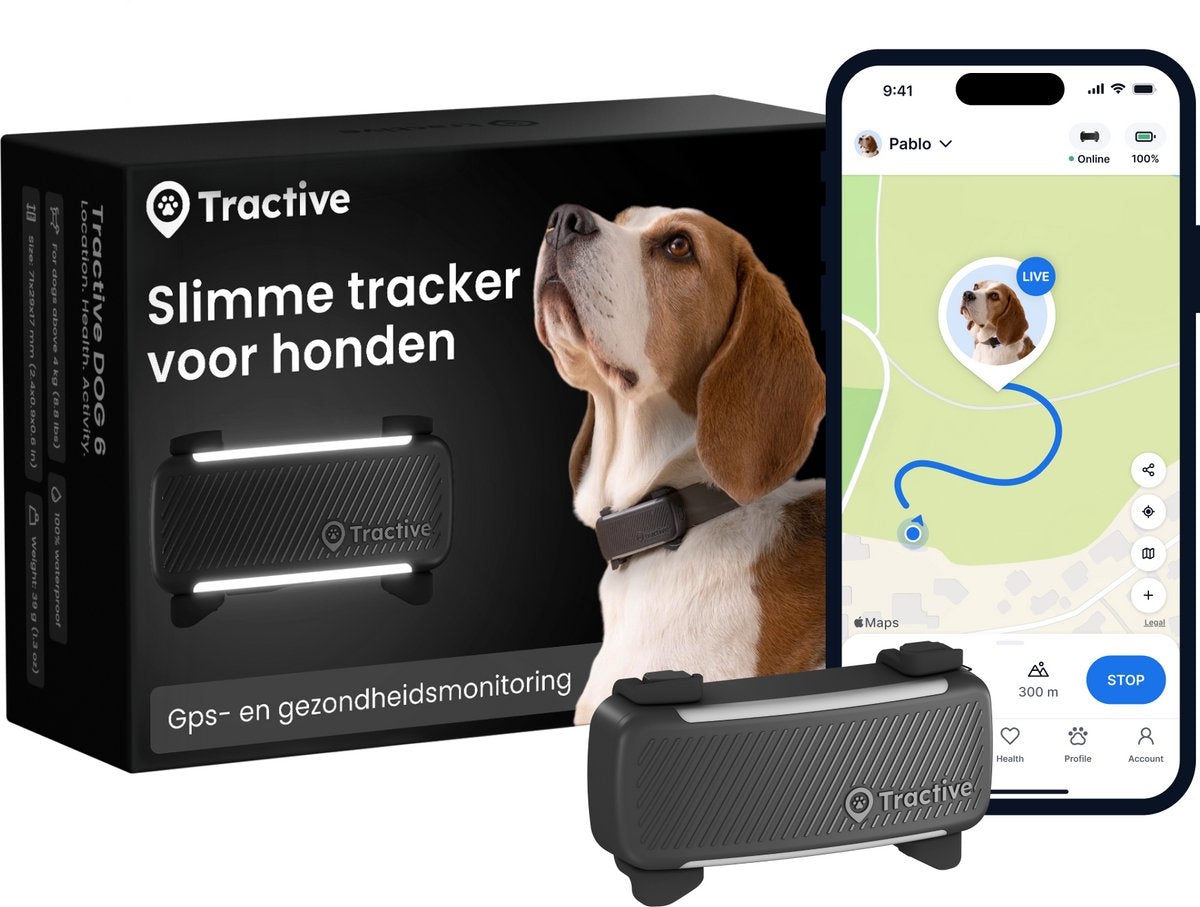 Tractive dog 6 – honden gps met gezondheid activity functies - past op meeste halsbanden – zwart
