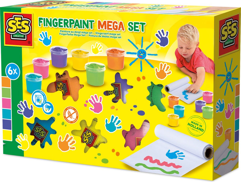 Ses creative vingerverf - mega set 6 kleuren met rol papier 2 meter - vanaf 2 jaar - knutselen - glutenvrij - schoencadeautjes sinterklaas