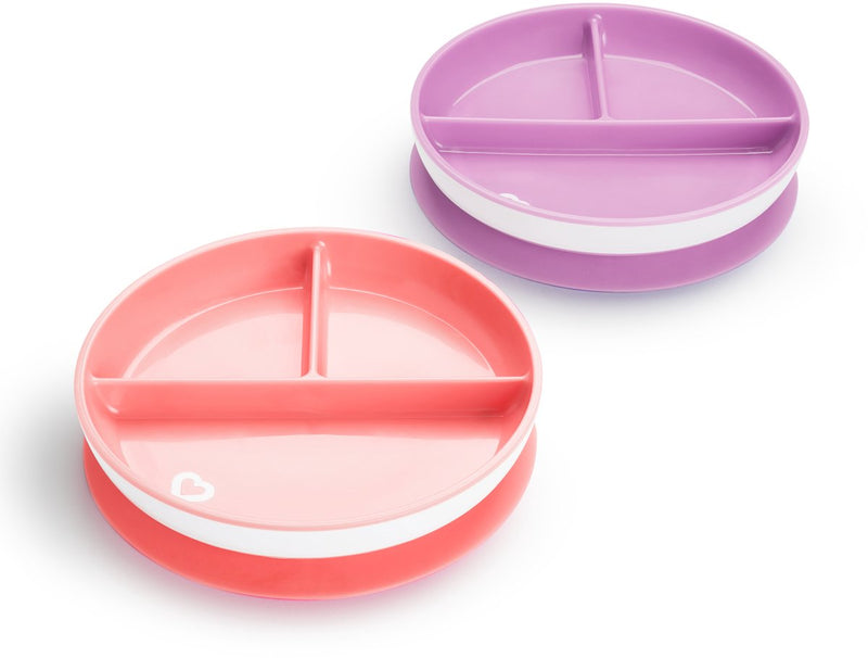 Munchkin bordjes met zuignap - anti-slip - vaatwasser- en magnetronbestendig - per 2 stuks - vanaf 6 maanden - paars roze
