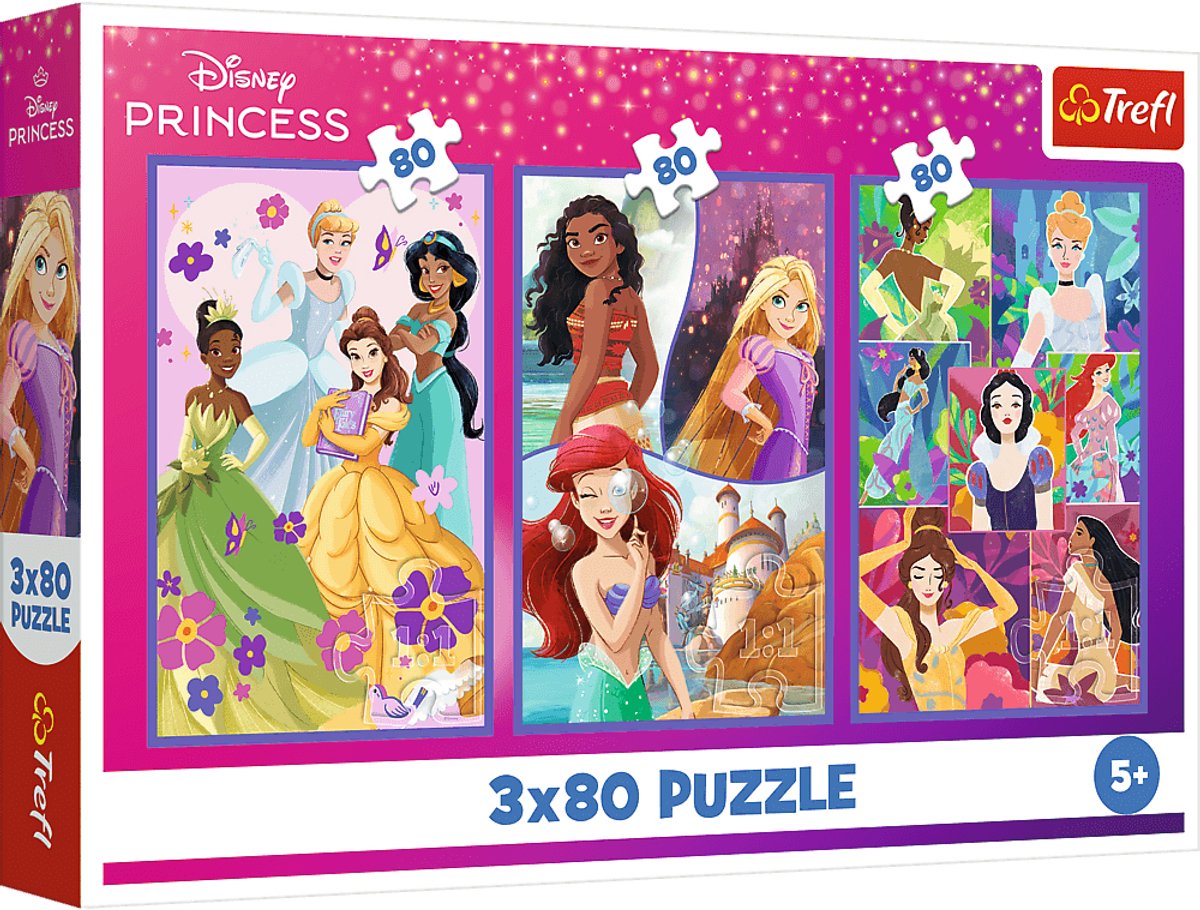 Trefl 3x80, princesses friends, disney princess fsc mix 70%, 80 stuk(s), stripfiguren, 5 jaar