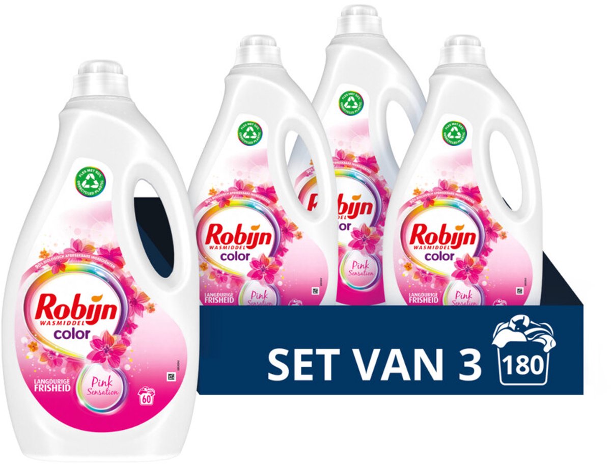 Robijn - vloeibaar wasmiddel color pink sensation 60 wasbeurten - 3 x 3 liter - voordeelverpakking