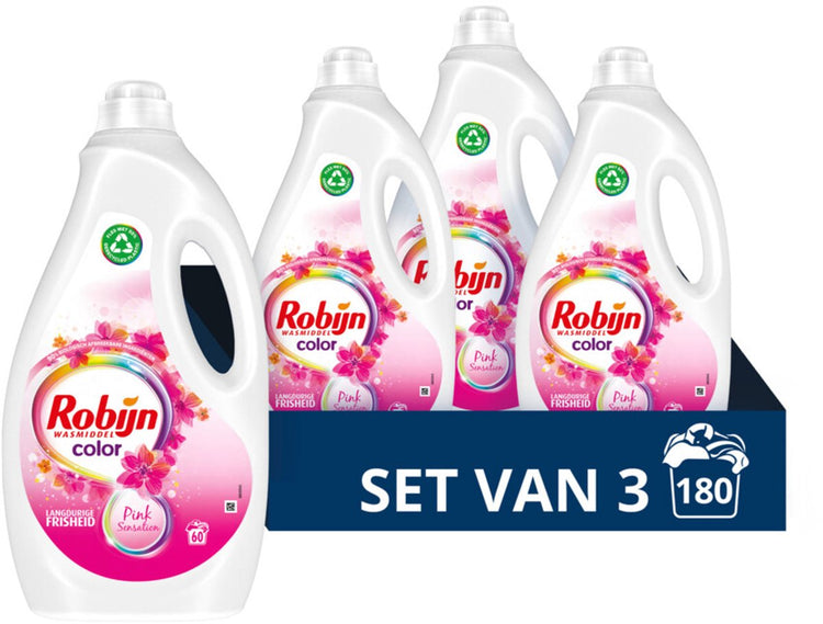 Robijn - vloeibaar wasmiddel color pink sensation 60 wasbeurten - 3 x 3 liter - voordeelverpakking