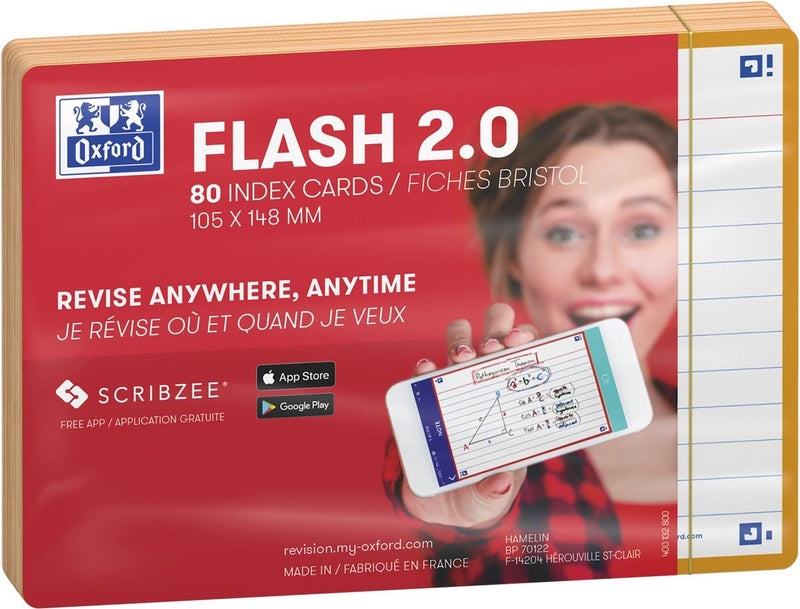 Oxford flash 2.0 - flashcards - gelijnd - a6 - oranje rand - 80 stuks