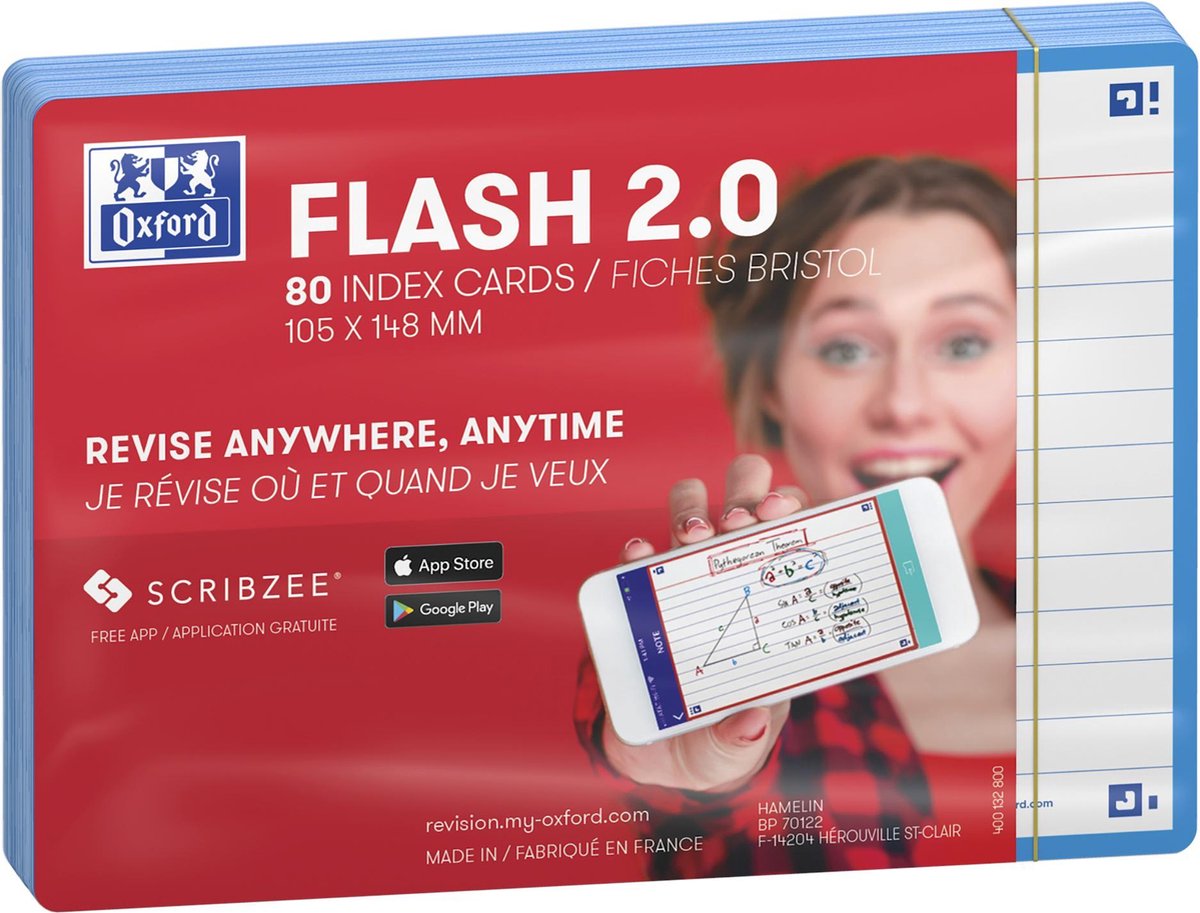 Oxford flash 2.0 - flashcards - gelijnd - a6 - turquoise rand - 80 stuks