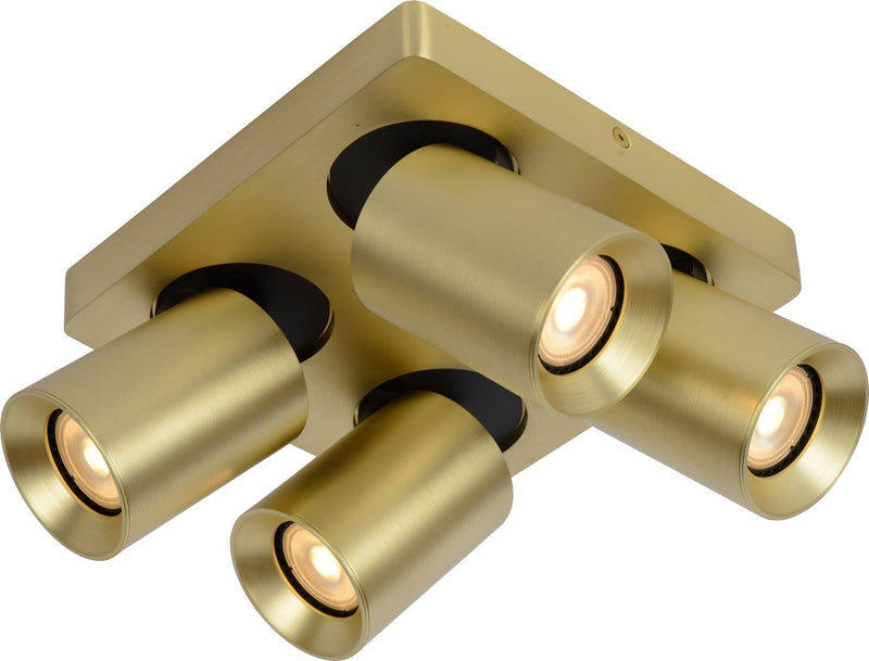 Lucide nigel - plafondspot (plafondlamp) - led dim to warm - gu10 - 4x5w 2200k 3000k - mat goud messing