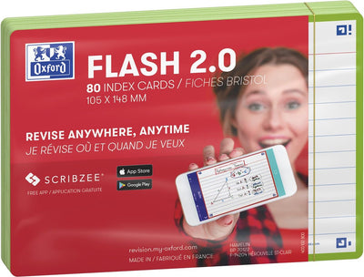 Oxford flash 2.0 - flashcards - gelijnd - a6 - groene rand - 80 stuks