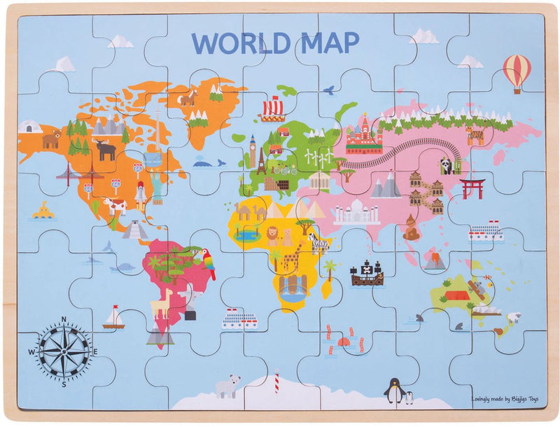 Bigjigs toys - houten puzzel 'wereldkaart' (35st.)