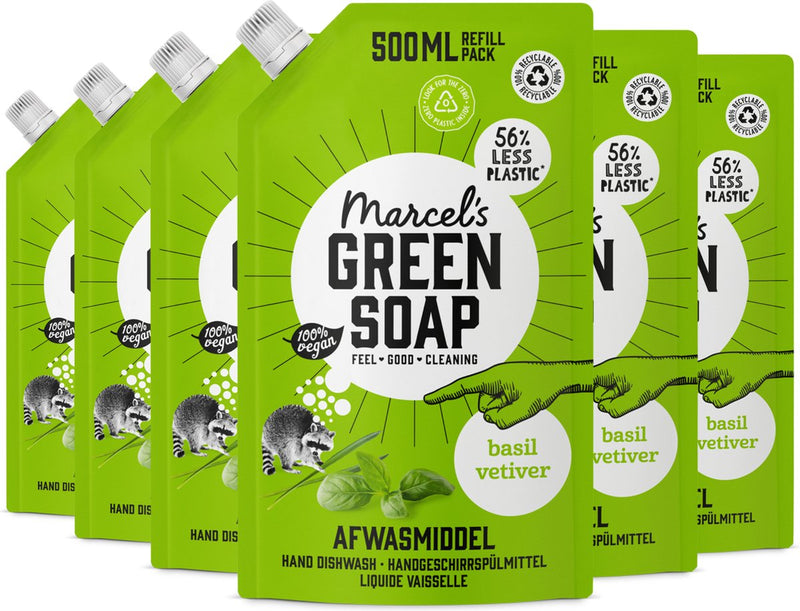 Marcel's green soap afwasmiddel navulling - basilicum vetiver - 6 x 500 ml
