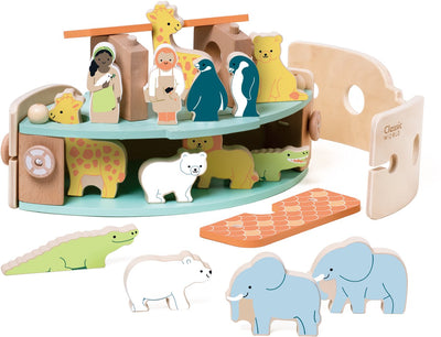 Classic world houten noah's ark boot bouwset met dieren, 16dlg.
