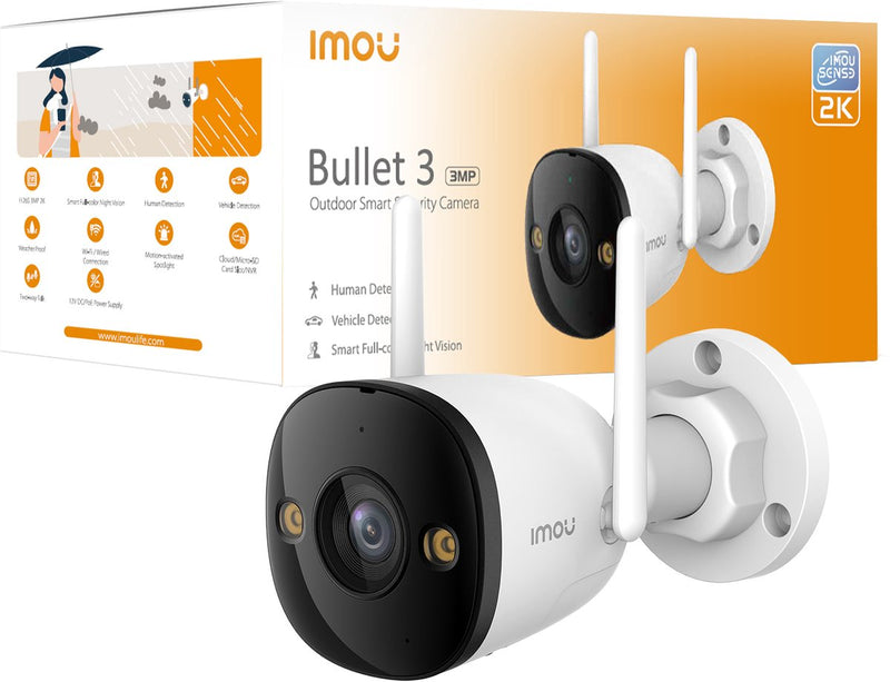 Imou bullet 3 2k wifi buitencamera - ip67 - ai persoonsdetectie - nachtzicht - tweeweg audio - wit