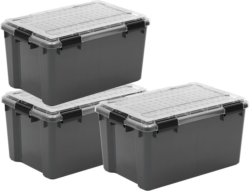 Iris outdoor opbergbox met polycarbonaat deksel - 45l - beste allround keuze – waterdicht luchtdicht - kunststof - grijs transparant zwart - set van 3