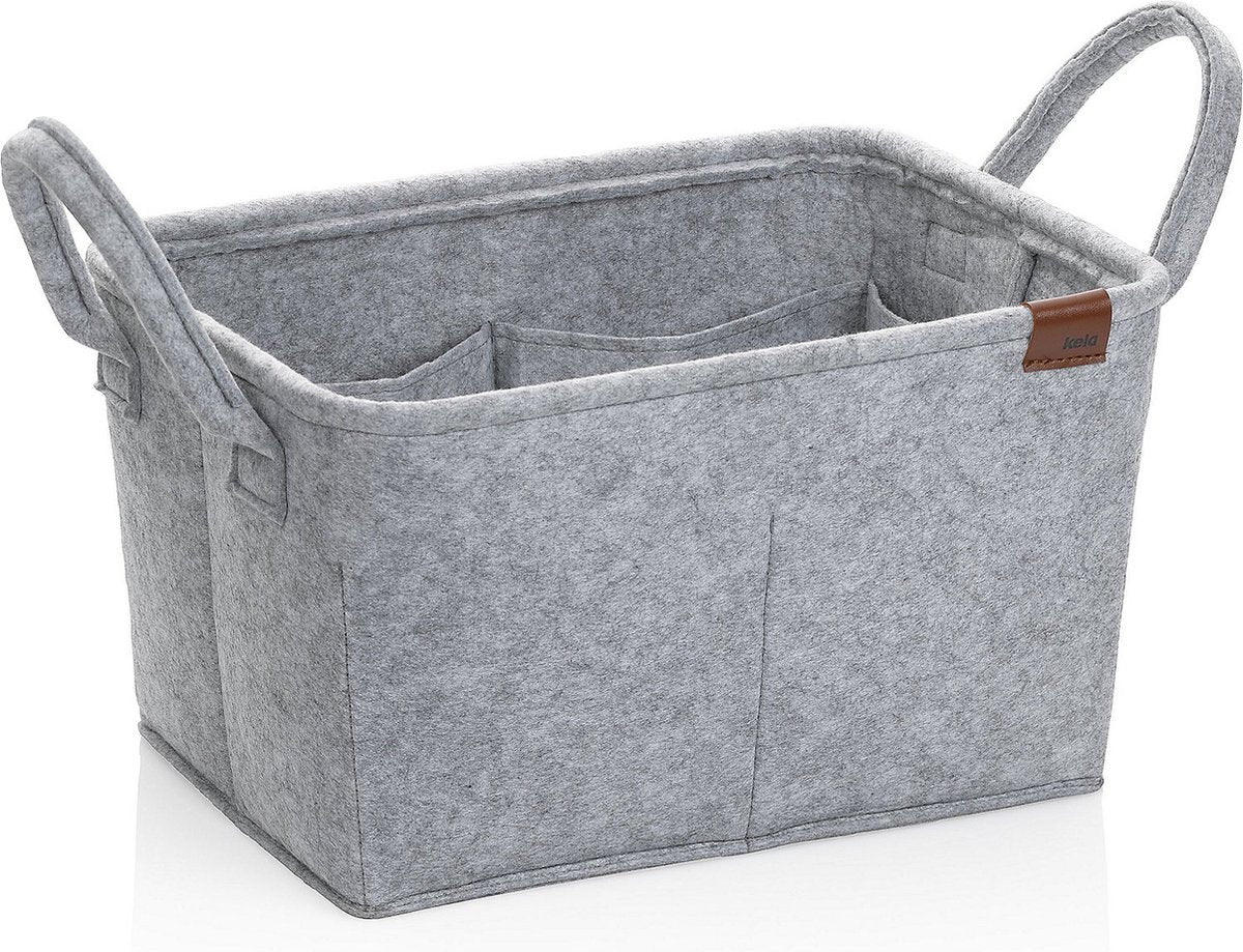 Kela badkamer - fay mand met 8 binnenzakken 35x25x20 cm - vilt - grijs